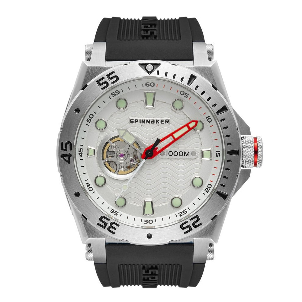 Spinnaker Overboard 1000M Automatic Diver Men's Watch Open Heart Dial/Silver Bezel WR1000M SP-5023-0D