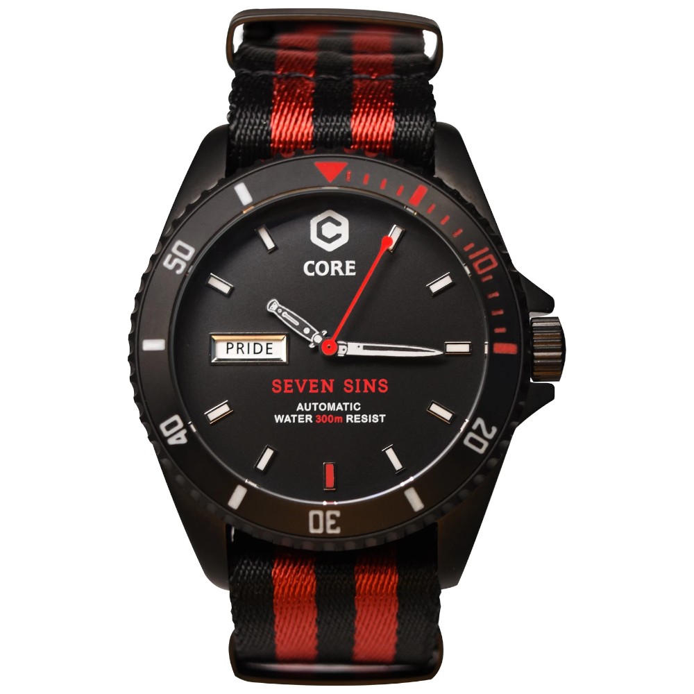 Core Seven Sins Black Red 42mm Automatic Diver Watch WR300