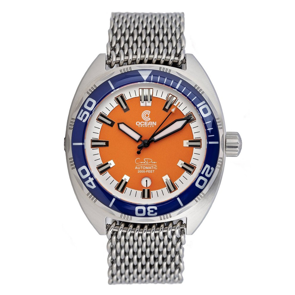 Ocean Crawler Core Automatic Diver Men's Watch 44mm Blue Bezel/Orange Dial